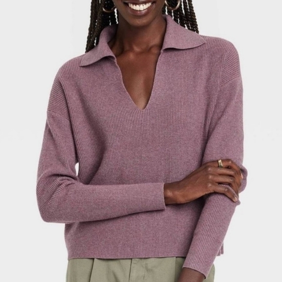 A New Day | Collared Ribbed V-neck Pullover Sweater Size Medium - Picture 2 of 5